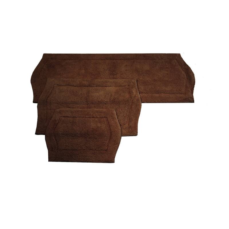 Home Weavers Waterford Collection Absorbent Cotton 3 Piece Set Machine Washable Bath Rug - Chocolate