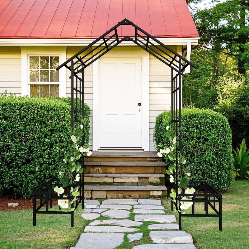 Anmytek Metal Garden Arch with Adjustable Width W68.11'' W94.29'' Climbing Plants Support Rose Arch Outdoor Black