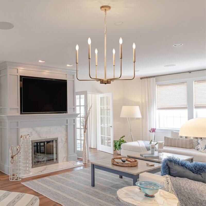 6-Light W26.18" x H66.92" Candle Chandelier for Living Room Kitchen Island