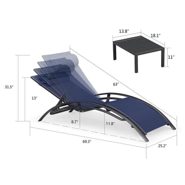 PURPLE LEAF Patio Chaise Lounge Set Outdoor Beach Pool Sunbathing Lawn Outside Chairs with Side Table Included