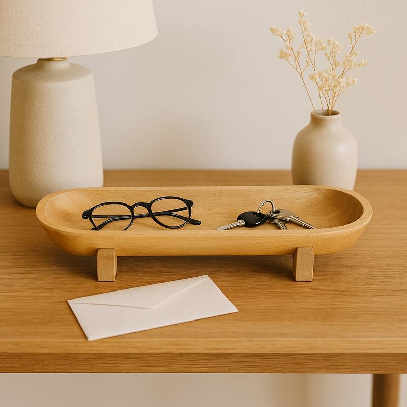 Handcrafted Wooden Oval Footed Accent Bowl for Home Decor-16" - 15.5"