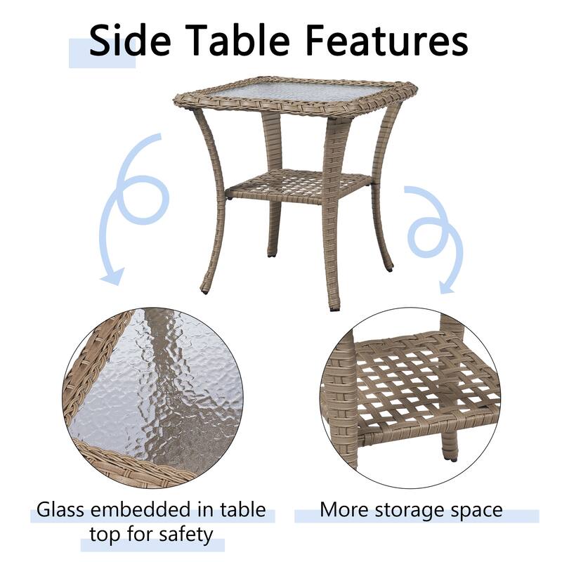PlainCurve 3-Piece Wicker Outdoor Patio Conversation Set with Rocking Chairs and Olefin Cushions