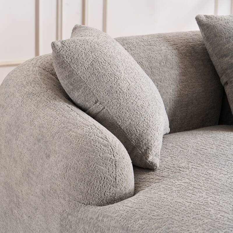 Modern Chenille L-Shaped Modular Sectional Sofa with Curved Chaise and 4 Pillows for Living Room