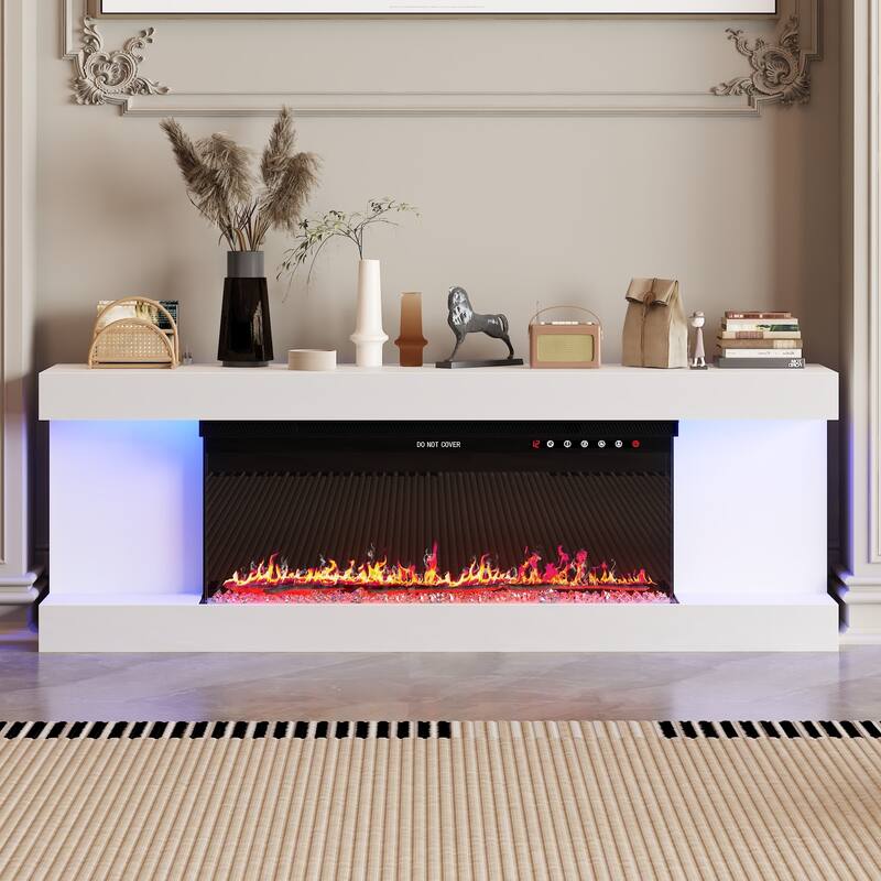 Modern Electric Fireplace TV Stand, High Gloss White Console, 40" LED Insert