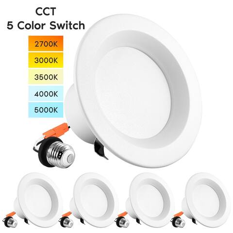 Luxrite 4" LED Recessed Can Lights, Color Selectable 2700K 3000K 3500K 4000K 5000K, Dimmable, 750 Lumens, 4-Pack