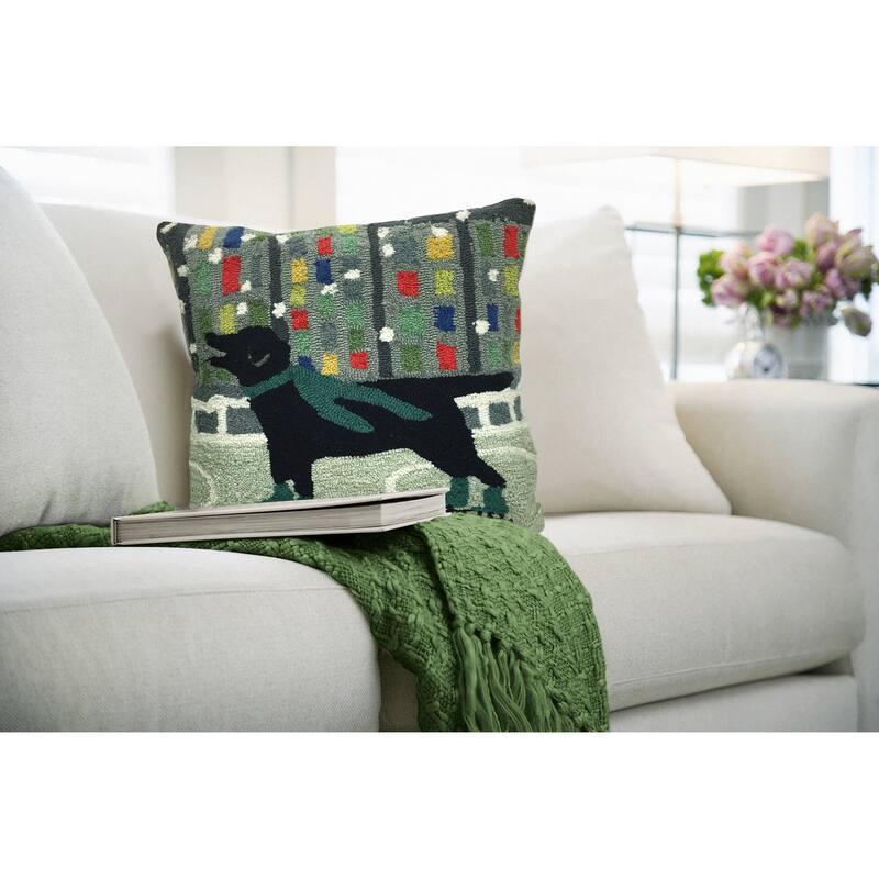 Liora Manne Frontporch Holiday Ice Dog Indoor/Outdoor Pillow Green 18" Square