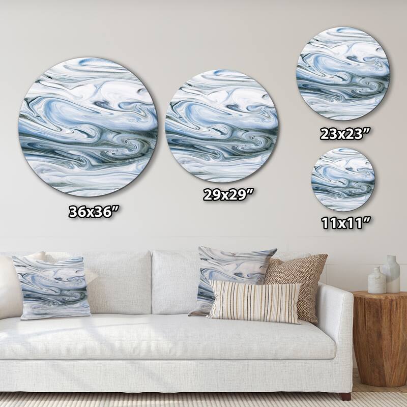 Designart 'Grey White And Blue Liquid MArble Art Universe' Modern Metal Circle Wall Art
