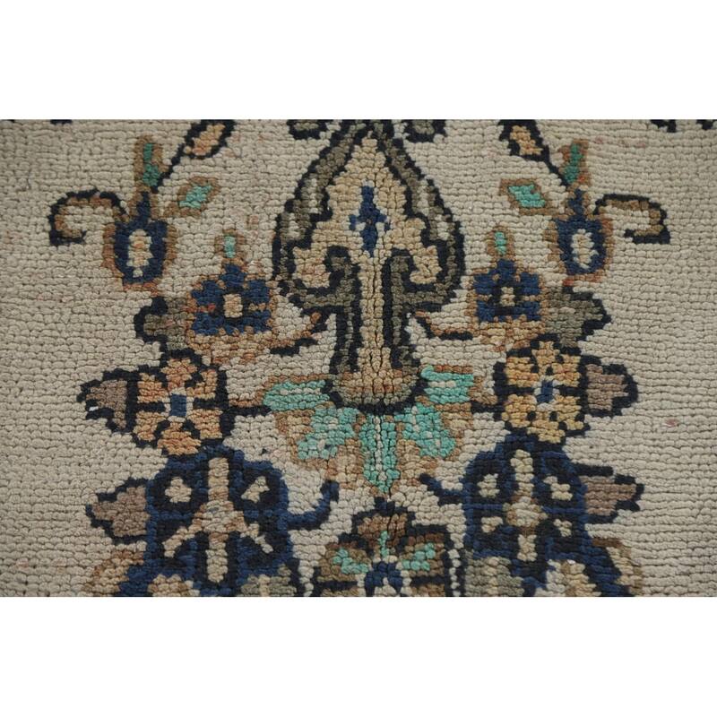 Hand Knotted Oriental 100% Wool Carpet Traditional Medallion Beige & Ivories Hamedan Area Rug - 9' 11'' X 6' 7''