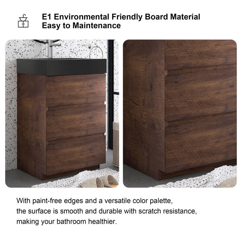 24"/30"/36" Freestanding Bathroom Vanity Set with Black Integrated Quartz Sand Sink
