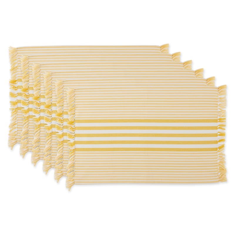 DII Grass Green Stripes With Fringe Placemat (Set of 6) - Placemat Set - Deep Yellow