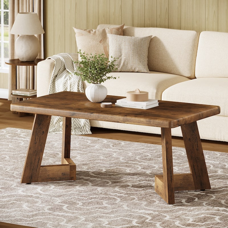 47-inch Farmhouse Wooden Coffee Table for Living Room - Rustic Brown