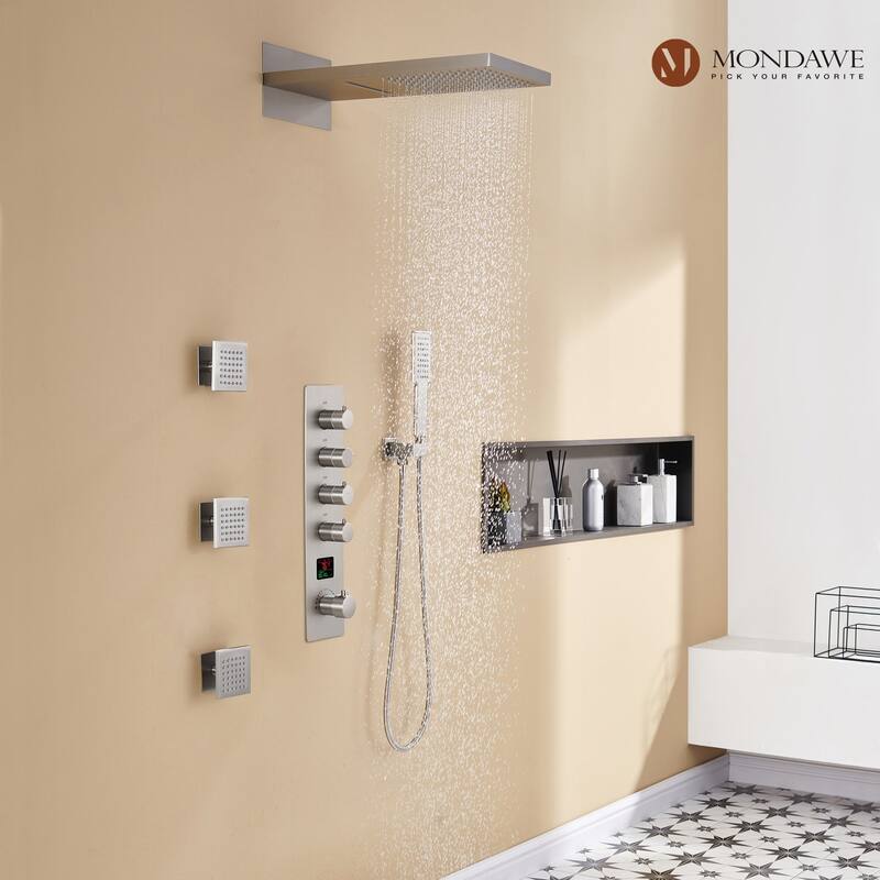 22 Inch Wall Mounted Thermostatic Shower System Temperature Digital Display Shower Faucet Set