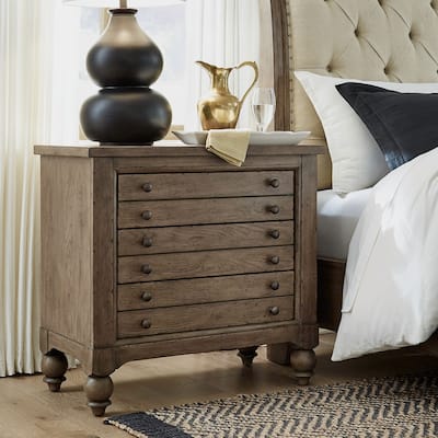 Americana Farmhouse Dusty Taupe Bedside Chest with Charging Station