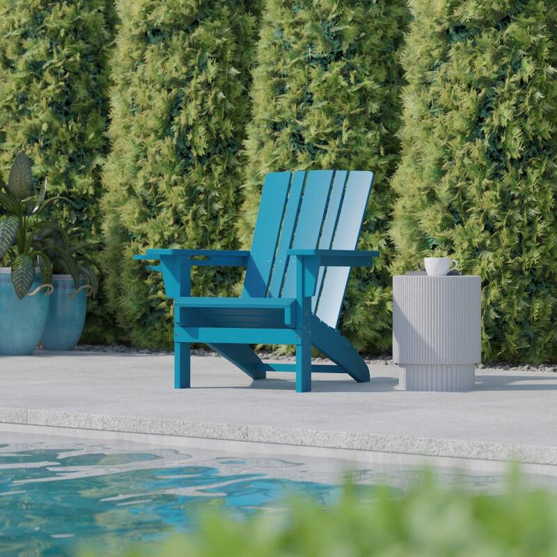 Set of 4 Commercial All-Weather Adirondack Chairs with Cupholders