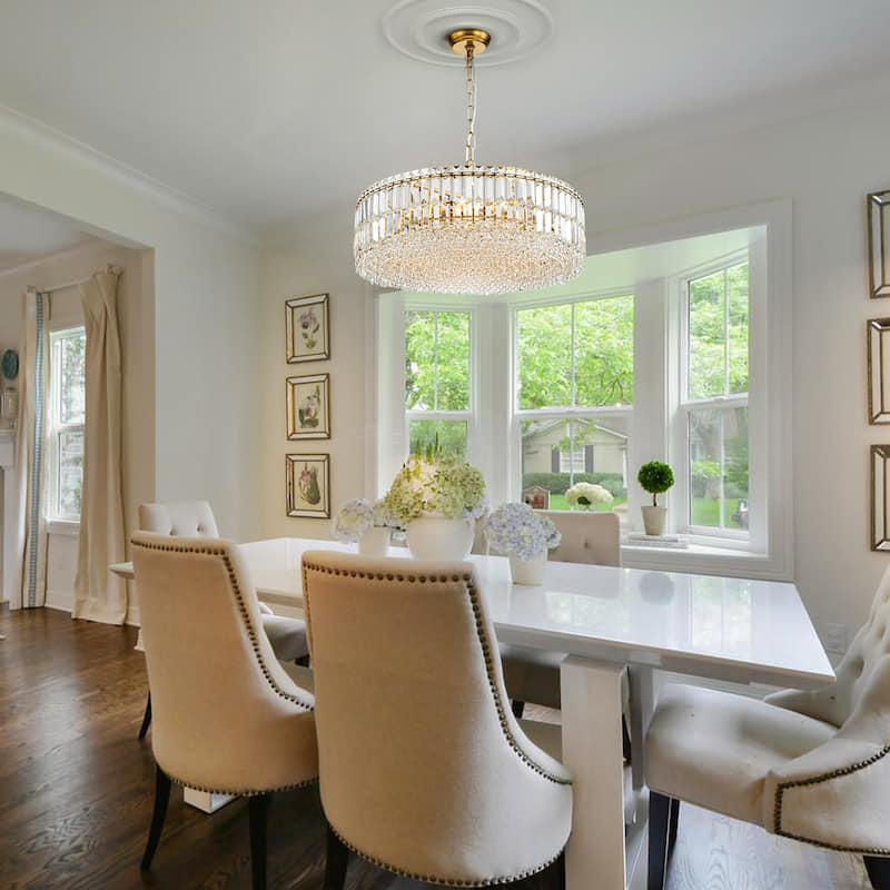 8-Lights Modern Drum Crystal Chandelier Round Dining Room Light Fixture