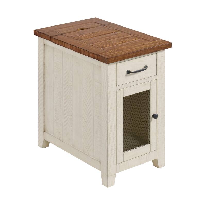 Rustic Solid Wood Chairside End Table with Hidden Charging Station