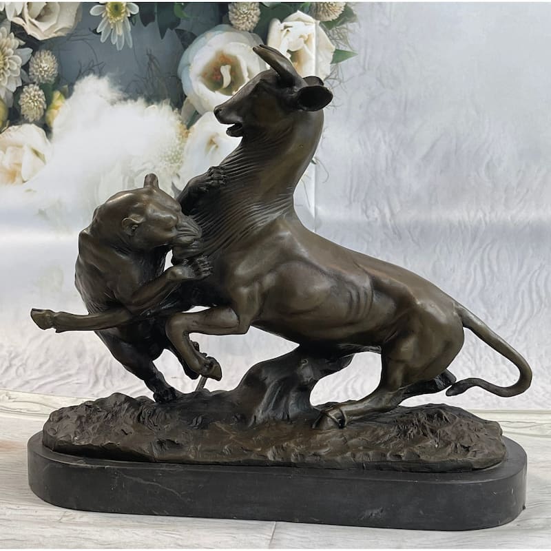 100 Percent Solid Bronze Signed French Animal Cheetah Gazelle Sculpture Figurine