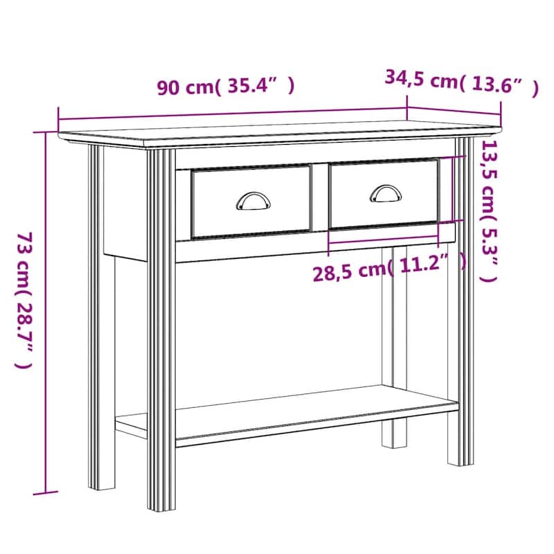 vidaXL Console Table Accent Storage Sofa Console Table BODO Solid Wood Pine - 35.4"x13.6"x28.7"
