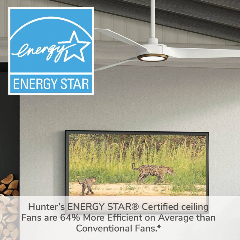 Hunter Zentech Wi-Fi ENERGY STAR Damp Rated Ceiling Fan w/ LED Light and Handheld Remote - Modern & Contemporary - SMART FAN!