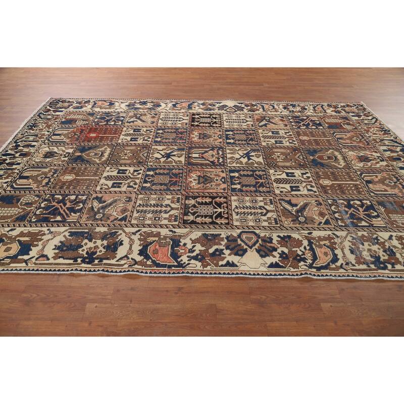 Garden Design Bakhtiari Vintage Persian Rug Handmade Wool Carpet - 6'8" x 10'2"
