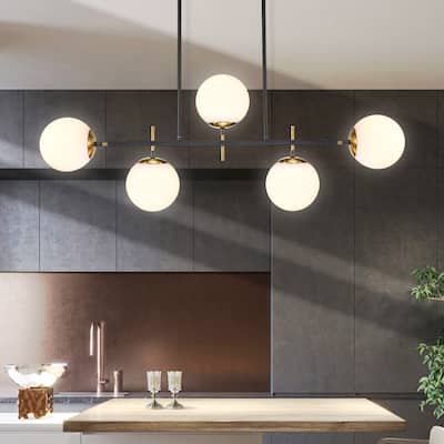 Modern Transitional 5-Light Chandelier Frosted Glass for Dining Room