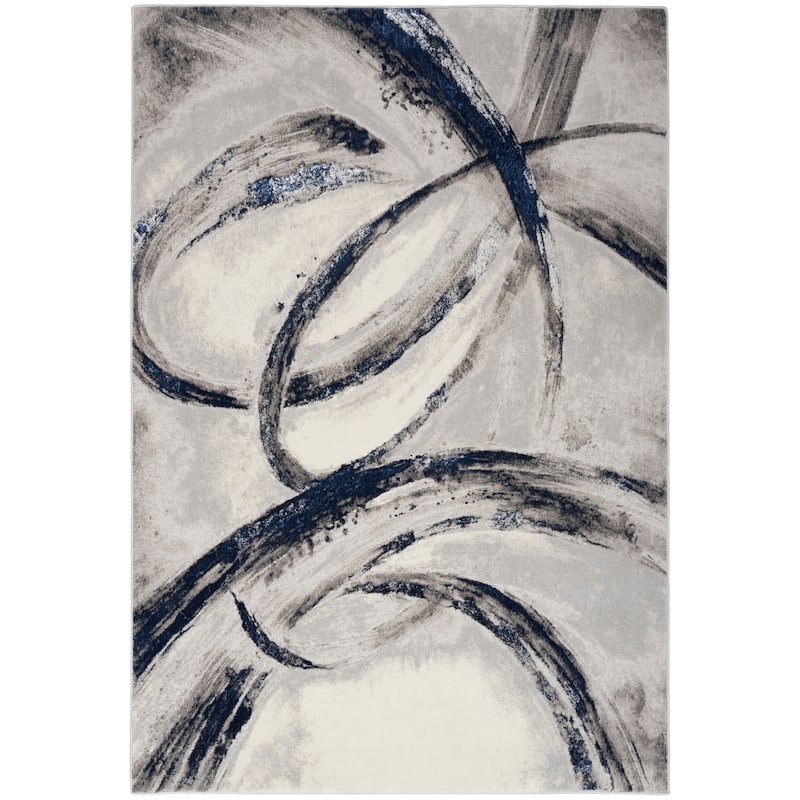 Nourison Brushstrokes Indoor only Abstract Area Rug - 5' x 8' - Grey/Navy - Rectangle