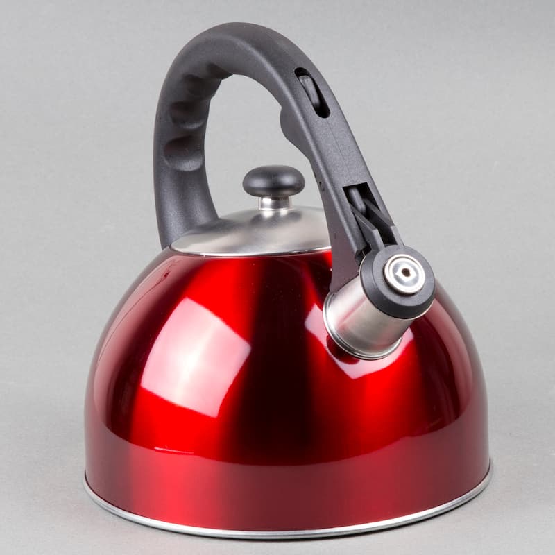 Creative Home Satin Splendor 2.8 Quart Stainless Steel Whistling Tea Kettle with Aluminum Capsulated Bottom, Metallic Cranberry