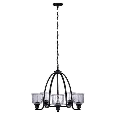 Bennington 5-Light Matte Black Chandelier with Water Glass Shades