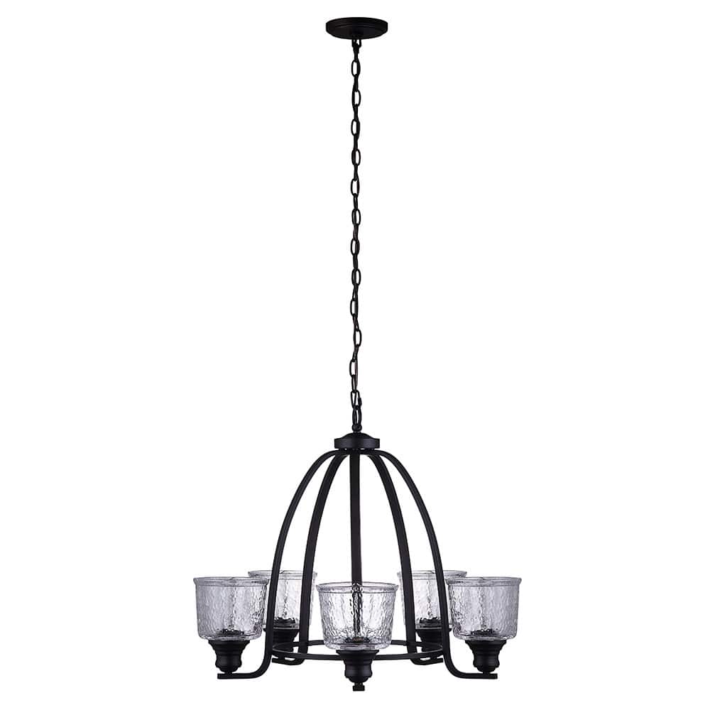 Bennington 5-Light Matte Black Chandelier with Water Glass Shades