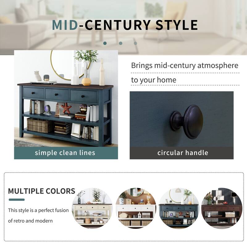 50" Solid Wood Console Table Mid-Century Side Table Entryway Table