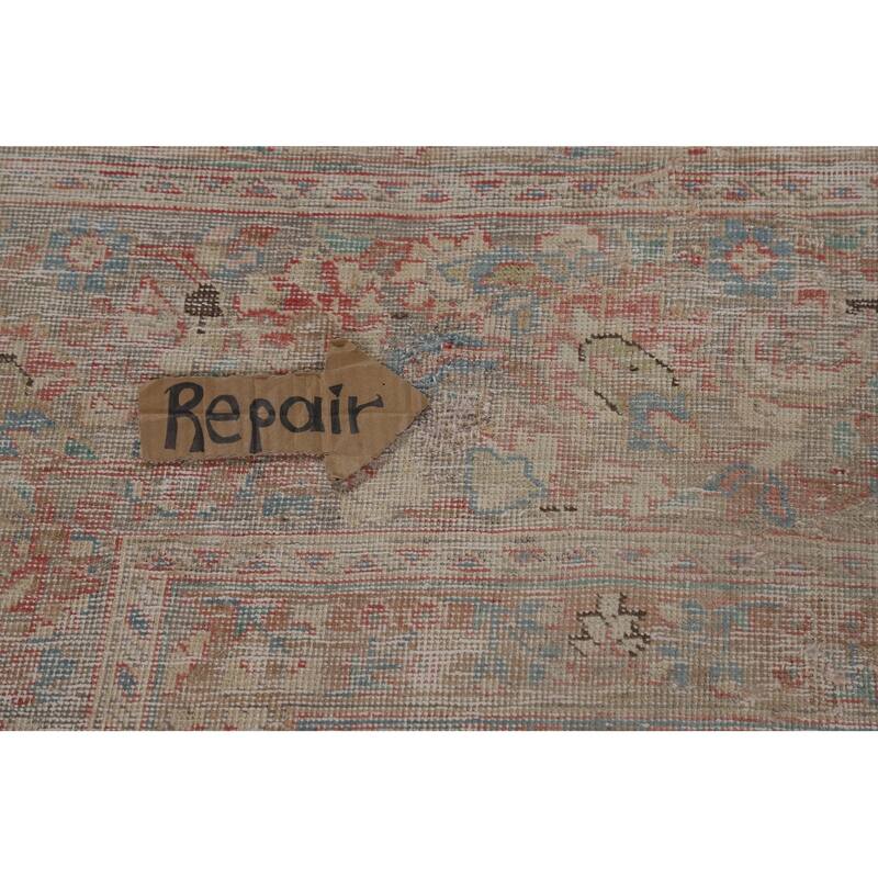 Pink Mashad Persian Vintage Area Rug Handmade Wool Carpet - 9'3" x 12'8"