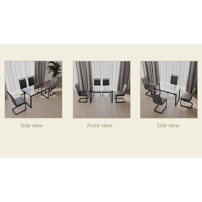 Glass 5-Piece Dining Table Set with 4 PU Upholstered Chairs