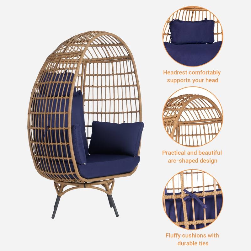 SANSTAR Set of 2 Patio Oversized Swivel Brown Wicker Egg Chairs with Cushions