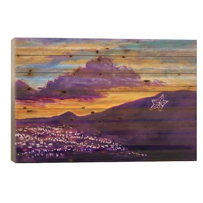 El Paso Star On The Mountain Print On Wood by Candy Mayer - Multi-Color
