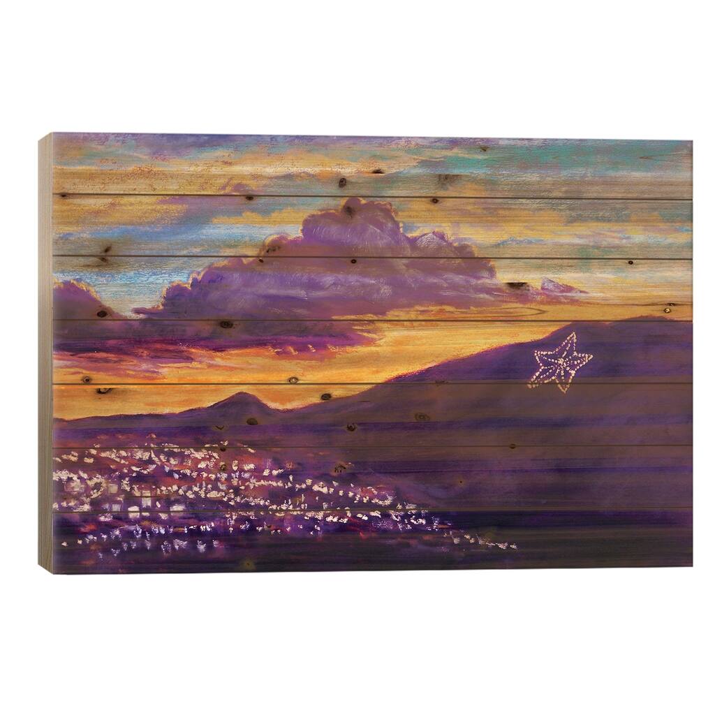 El Paso Star On The Mountain Print On Wood by Candy Mayer - Multi-Color