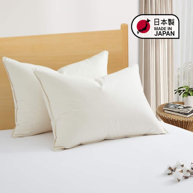 Set of 2 Natural 100% Organic Cotton 50% Down Pillows Made in Japan