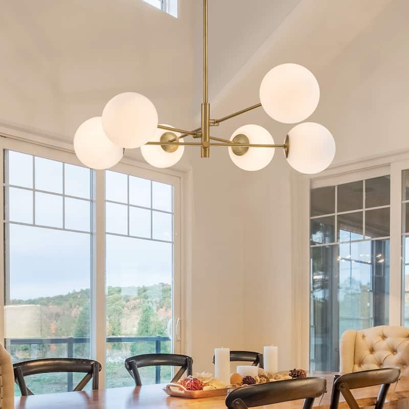 Modern 6-Light Sputnik Frosted Glass Globes Chandelier - W39.4" - W39.4"