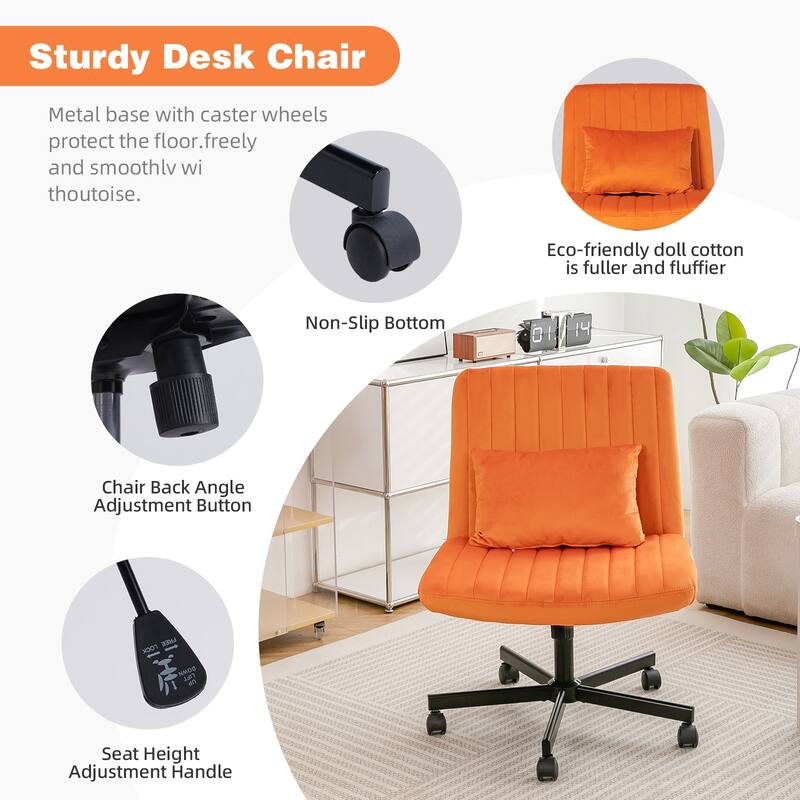 Velvet Criss Cross Chair with Wheels, Ergonomic ​Home Office Chair, ​Adjustable Swivel Vanity Chair with Lumbar Pillow