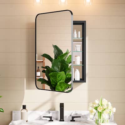 20x30 in Black Framed Mirrored Medicine Cabinet, Recessed/Surface Mount, Tempered Glass Shelves, Fully Assembled