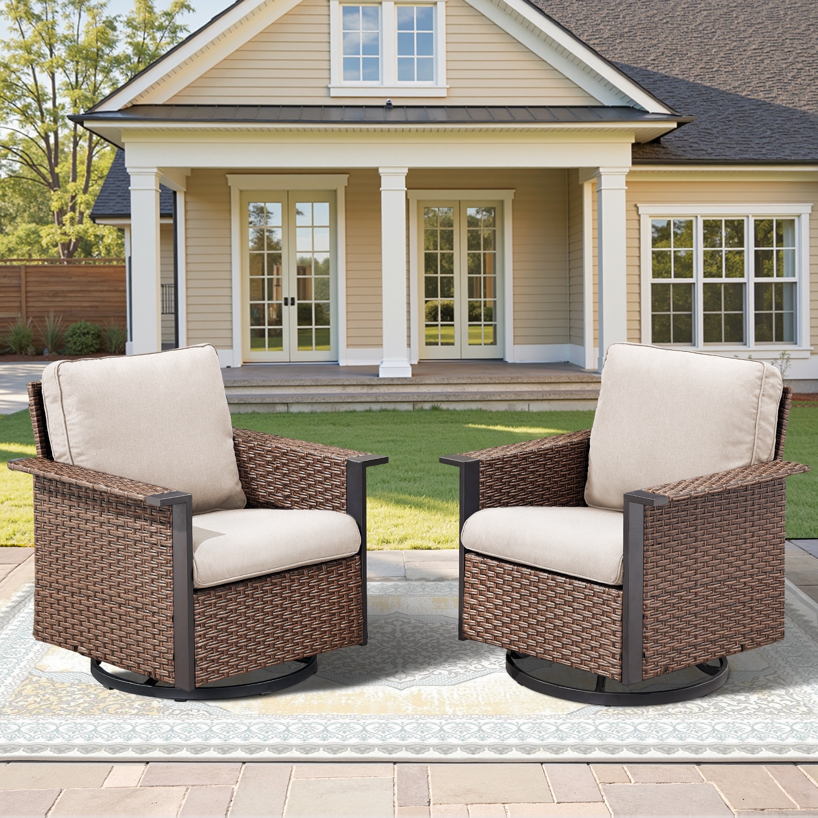 Outdoor Swivel Chair Set of 2 Rocking Chair with Cushions, Upholstered Chair Side Chair Leisure Chair