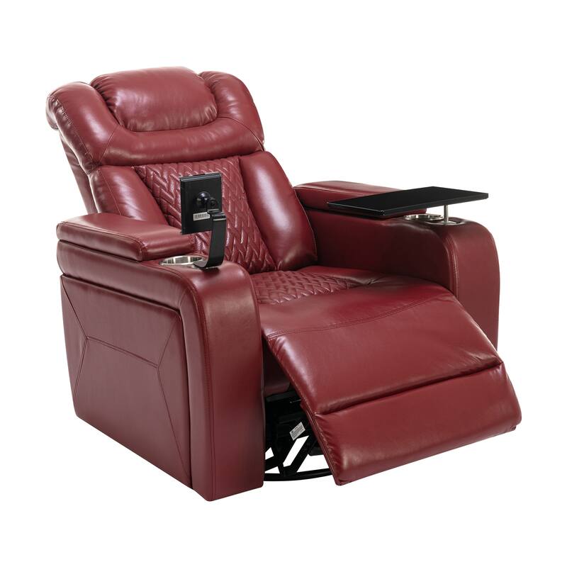 270° Swivel PU Leather Power Recliner with Phone Holder, Cup Holder, USB Port Home Theater Recliner for Living Room
