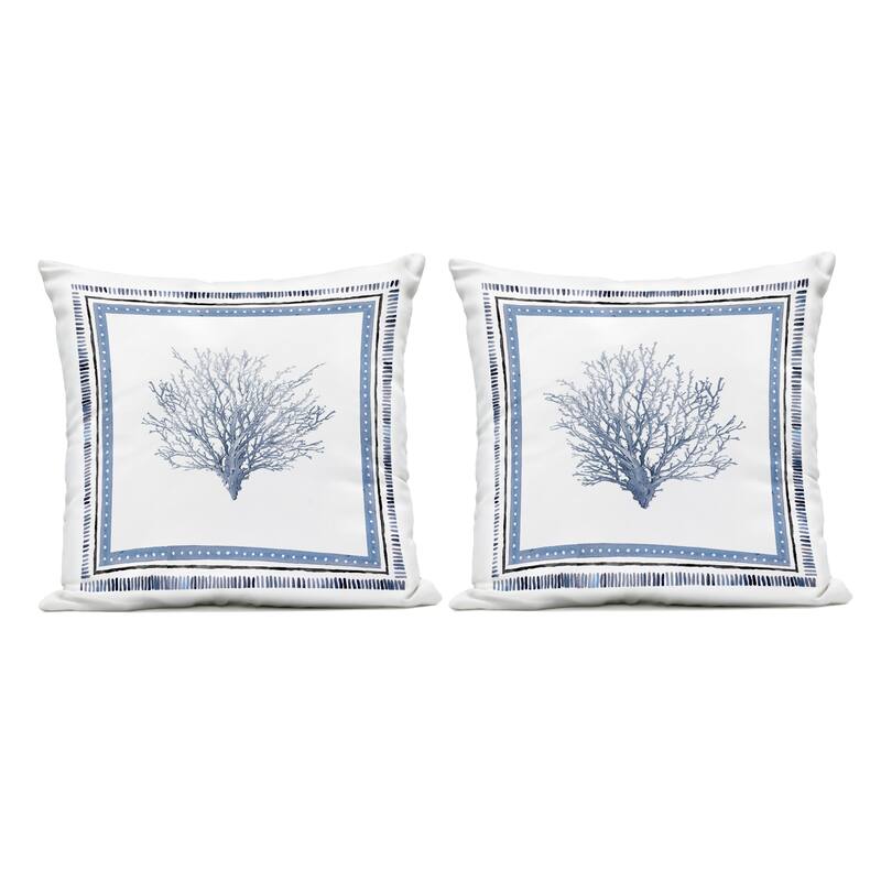 Stupell Maritime Coral Tendrils Printed Outdoor Throw Pillow Design by Lanie Loreth (Set of 2) - Pillow Sets - Polyester - Blue - Set of 2