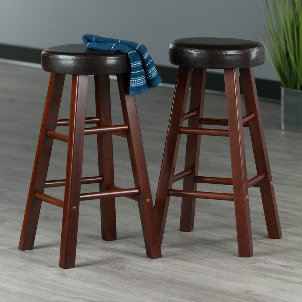 2-Pc Cushion Seat Counter Stool Set, Espresso & Walnut - (W x D x H): 13.39 x 13.39 x 25.59 inches