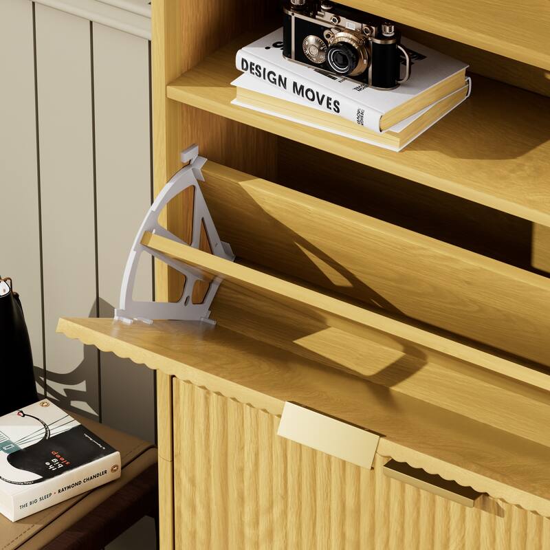 Rossetta Modern Minimalist Wooden Distinctive Vertical-Stripe Design Shoes Storage Cabinet with 3 Flip Drawers