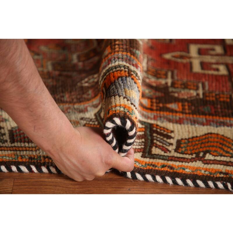 Geometric Shiraz Persian Vintage Area Rug Handmade Orange Wool Carpet - 5'0"x 8'9"