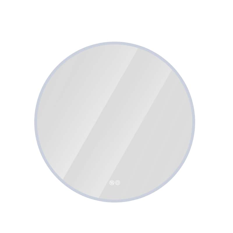 Round LED Bathroom Mirror - Wall-Mounted, Adjustable Color Temperature, Dimming - Silver