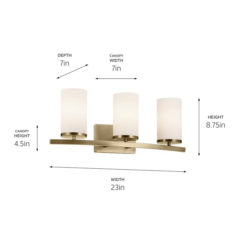 Kichler Lighting Crosby 23 in. 3-Light Natural Brass Vanity Light with Etched Glass