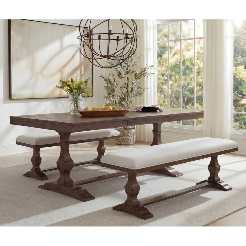 Farmhouse Dining Chair and Bench Set, Solid Wood Upholstered Armless Chair and Dining Bench with Turned Legs - Bench-2set - Espresso