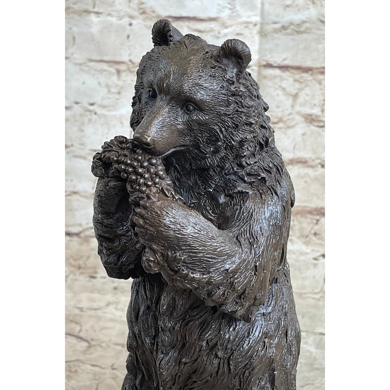 Original Tall Hungry Bear Eating Grapes Bronze Sculpture Art Deco Statue Figure