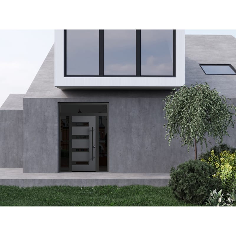 Front Prehung Steel Door Ronex 1055 Teak 2 Side and Top Window Sidelite W16+36+16xH80+16 Lh I